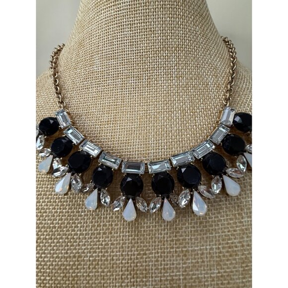 J. Crew Jewelry - J. Crew Statement Necklace Gold Chain With Black & Clear Stones Teardrop